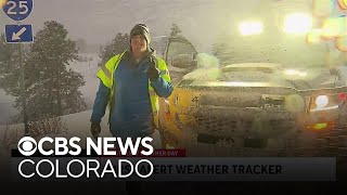 Snowplows struggle to keep up as heavy snow falls on Interstate 25 [upl. by Wilona240]