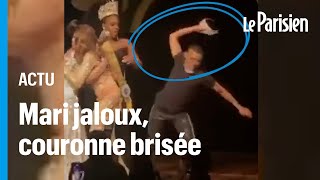 Au Brésil un mari jaloux fracasse la couronne de la gagnante dun concours de beauté [upl. by Dorahs613]