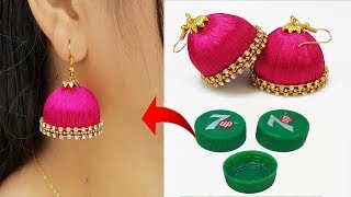 বোতলের ক্যাপ দিয়ে কানের ঝুমকা  Bottle Cap Silk Thread Jhumkas  Bridal Earring [upl. by Enohpesrep569]