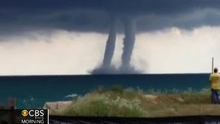 Double waterspouts spotted over Lake Michigan [upl. by Nillad]