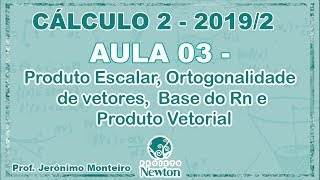 Cálculo 2  Aula 03  Produto Escalar Ortogonalidade de Vetores Base do Rn e Produto Vetorial [upl. by Asilana]