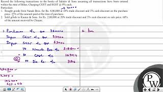 Record the following transactions in the books of Sahdev ampamp Sons assuming all transactions hav [upl. by Hamish]