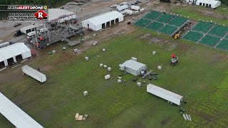 DRONE12 Crews set up for Rock the Country flooding in Poplar Bluff [upl. by Philbert]