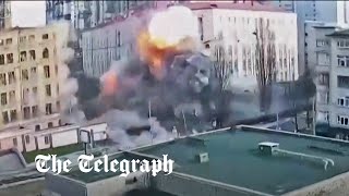 Ukraine war CCTV captures Russian missile strike on Kyiv in New Years Eve attacks [upl. by Rasecoiluj]