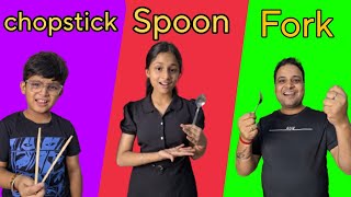 Spoon vs Fork vs Chopsticks Eating Challenge Omkar And Vanika Life [upl. by Fabien]