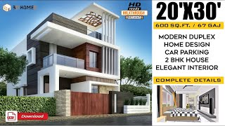 3D Home Design  20x30 house plans  2 bhk home plan  20x30 west facing house  Full Details [upl. by Akinet]