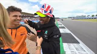 Lewis Hamilton steals Lando Norriss Bucket Hat Landos Main Challenge 😂😂😂  2022 British GP [upl. by Ohcirej]