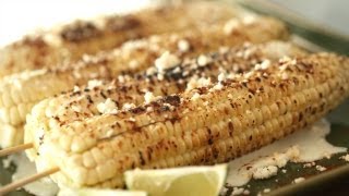 Mexican Elote Grilled Corn on Cob BBQ Recipe  KIN EATS [upl. by Nashner52]