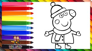 Zeichnen und Ausmalen von Peppa Pig in warmen Kleidern 🐷🧣🧤❄️🌈 Zeichnungen für Kinder [upl. by Milzie]