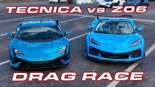 Is the Z06 really a Lambo Killer Lamborghini Huracan Tecnica vs Corvette C8 Z06 14 Mile Drag Race [upl. by Latrina]