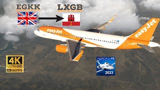 4K  London GatwickEGKK to GibraltarLXGB AirbusA320  Aerofly FS Global [upl. by Bel]