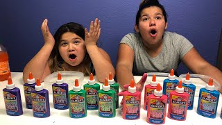 NEW ELMERS WASHABLE COLOR GLUE  MAKING FOUR GIANT SLIMES [upl. by Costello]