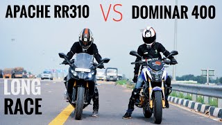 Apache RR310 VS Dominar 400  LONG RACE [upl. by Jillane]