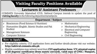 Visiting Faculty Jobs in COMSATS University Islamabad November 2023 CUI Online Apply Latest [upl. by Sined]