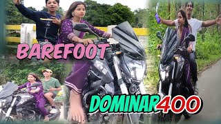 How to ride heavy bike with pillion   Barefoot dominar bike ride [upl. by Kella]