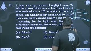 A large open top container of negligible mass \ uniform crosssectional area A has a small [upl. by Donnie]