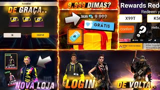 GARENA VAI DAR 9999 DIMAS SALA DE GRAÇA EVENTO DE LOGIN NOVA LOJA DE DESCONTOS E MAIS  FREE FIRE [upl. by Werby]