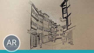 Effektvolles Urban Sketching SchnellSkizzen unterwegs zeichnen Mit Fluchtpunkten zeichnen [upl. by Akcirederf]