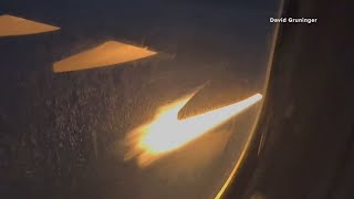 United Airlines engine catches fire midflight from Houston airport flames caught on camera [upl. by Millford526]