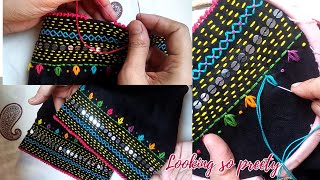 Beautiful Hand Embroidery Sleeves Design  Sequence Design  SALEEQA Channel [upl. by Yrokcaz]