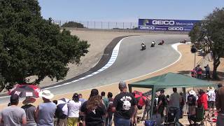 2017 WSBK Laguna Seca Corkscrew Action Race 1  Chaz Davies with Nicky Hayden Flag [upl. by Sibel523]