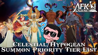 Celestial amp Hypogean Summon Priority Tier List AFK Journey [upl. by Arquit162]