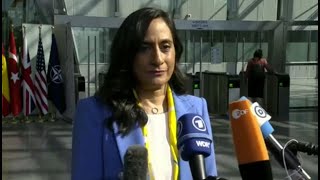 Anita Anand speaks to reporters on aid for Ukraine at NATO Defence Ministers meeting – June 15 2023 [upl. by Welby]