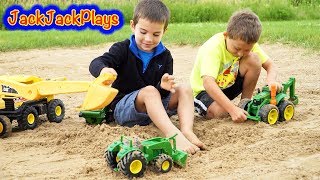 Digger Trucks for Kids  John Deere Backhoe Tractor  Toy Unboxing and Playing  JackJackPlays [upl. by Coe309]