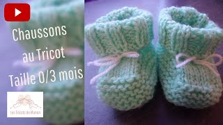 Chaussons bébé 03 mois au tricot [upl. by Angeline]