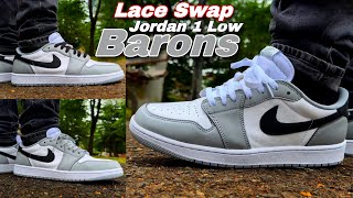 Lace Swap  Jordan 1 Low Barons “ Wolf Grey” On Feet [upl. by Rance]