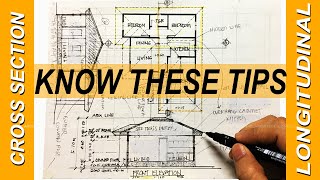 HOW TO DRAW CROSS SECTION amp LONGITUDINAL SECTION OF ARCHITECTURAL DRAWINGS [upl. by Lilahk]