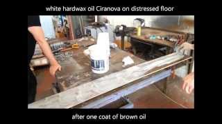 Finishing white oiled distressed floor worm hole effect with brushing machine [upl. by Brentt]