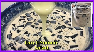 GRASS JELLY SALADBlack Gulaman Dessert for Summerparang nagmilk tea ka na rin凉粉沙拉 Funtastic Girl [upl. by Ahsinet]