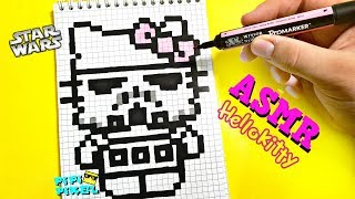 Hello Kitty  Star Wars The ASMR Pixel art Drawing Tutorial Scratching РИСУНКИ ПО КЛЕТОЧКАМ [upl. by Illona610]