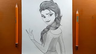 Disegni facile  Come disegnare la principessa Disney Elsa  Disney Frozen  Schizzo a matita [upl. by Llezo558]