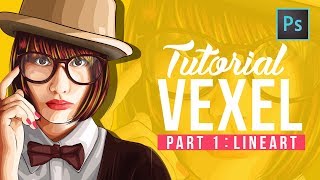 Photoshop tutorial  Vector Vexel Potrait  Part 1 LINE ART [upl. by Graybill]