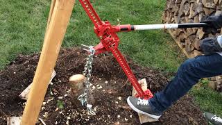 Removing tree stump with a farm jack  Part 2 [upl. by Enyawed]