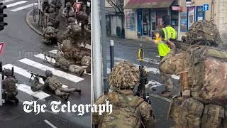 British soldiers seen firing guns on suburban French streets [upl. by Bum]