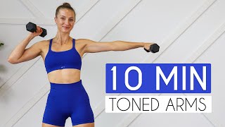 10 MIN TONED ARMS WORKOUT At Home Minimal Equipment [upl. by Auqenehs584]