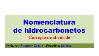 Atividade  Nomenclatura de Hidrocarbonetos [upl. by Amled]