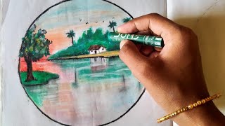 How to draw sunset with oil pastels easy step by step simple and beautiful [upl. by Bail]