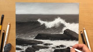 Seascape Drawing in Black and White Charcoal [upl. by Assenal519]