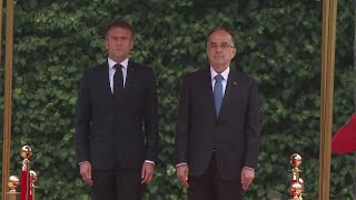 Albania President Begaj welcomes French counterpart Macron in Tirana [upl. by Noicnecsa856]