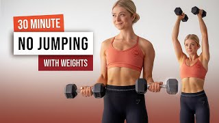 DO THIS 30 MIN NO JUMPING ALL STANDING HIIT With Weights  No Repeat Low Impact Home Workout [upl. by Hgielyk]