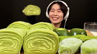 SO ASMR matcha green chocolate crepe cake ice cream jelly biscuit Mukbang bites only [upl. by Artemisa561]