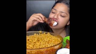 BBQ CHICKEN WITH KOREAN IN 🍜🤤maddyeatsindianmukbangshownoodlesbbqchickenasmreatingvideos [upl. by Nickolas]