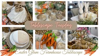 EASTER GLAM FARMHOUSE TABLESCAPE tablescapetuesday glam farmhouse easter bunnies [upl. by Ettevey353]