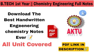 BTECH 1st Year  Engineering Chemistry Full Notes  All unit covered Handwritten PDFbtech [upl. by Dorette]