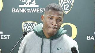 LaMichael James postgame vs Cal dislocated elbow [upl. by Adranoel]