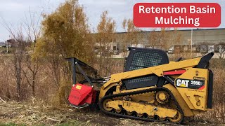 Mulching an Overgrown Retention Basin [upl. by Aziram307]